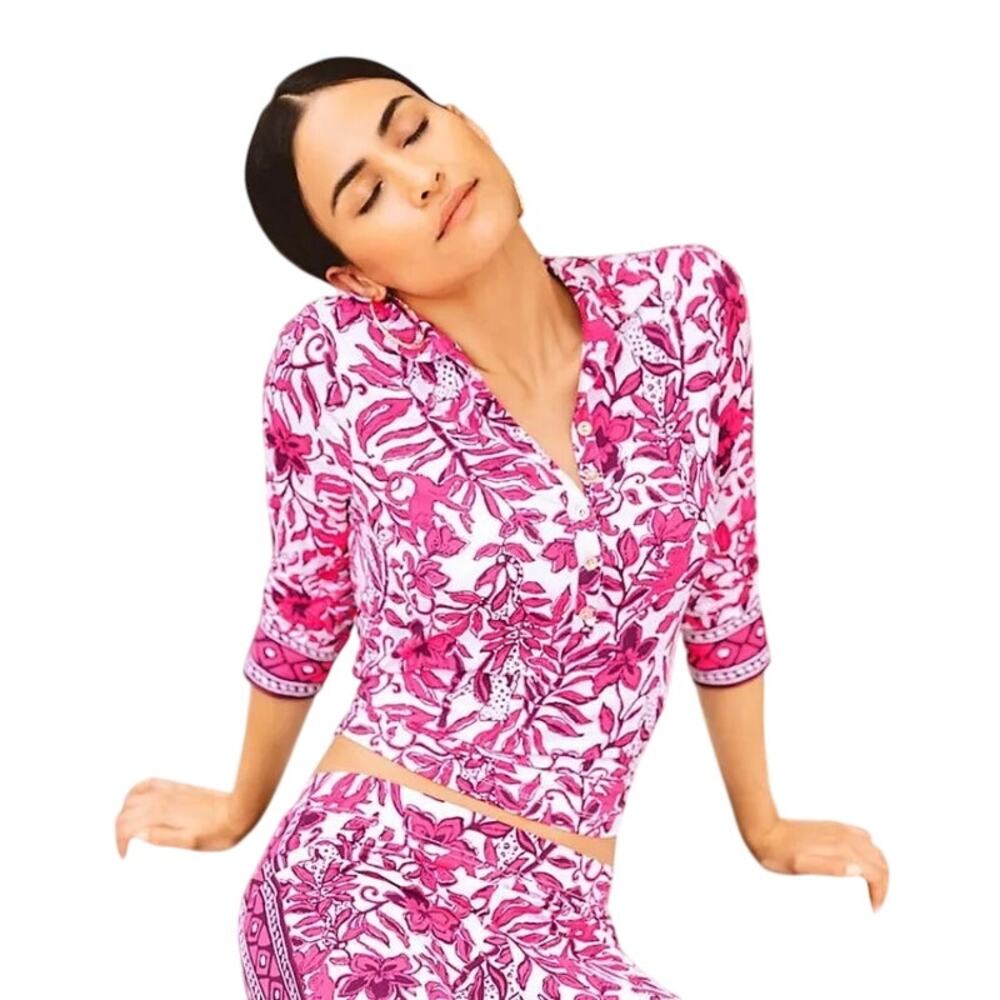 LILLY PULITZER $178 Upf 50+ Lianne Long Sleeve collared pullover Top XXS